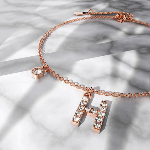 Solid 925 Sterling Silver Initial Crystal Personalised Alphabet Letter Bracelet Rose Gold Filled